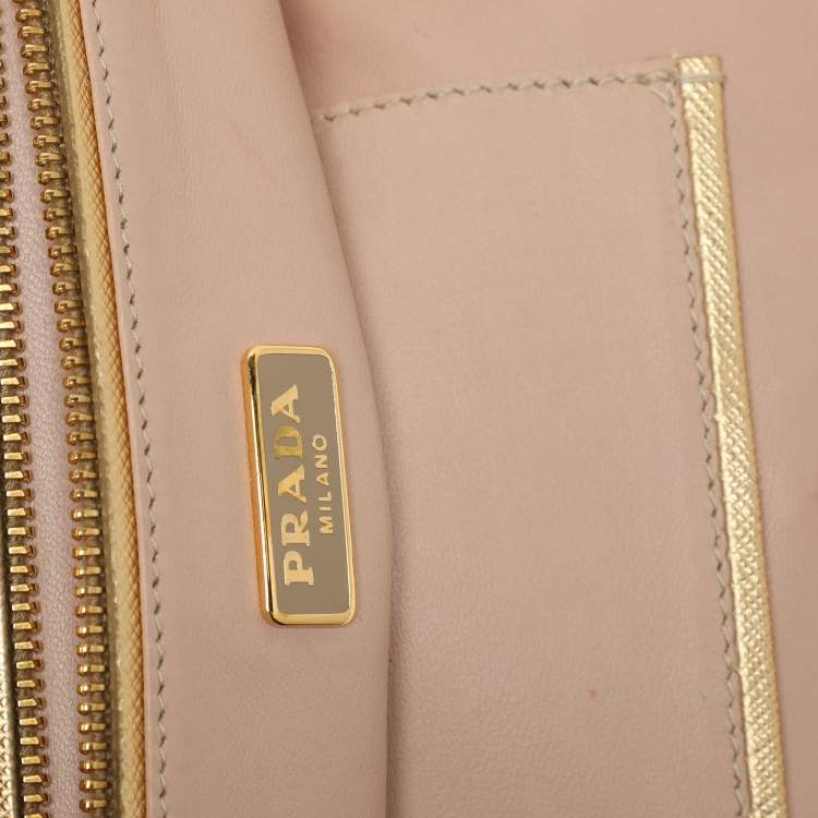 Pre Owned Prada Gold Saffiano Lux Leather East-West Frame Clutch