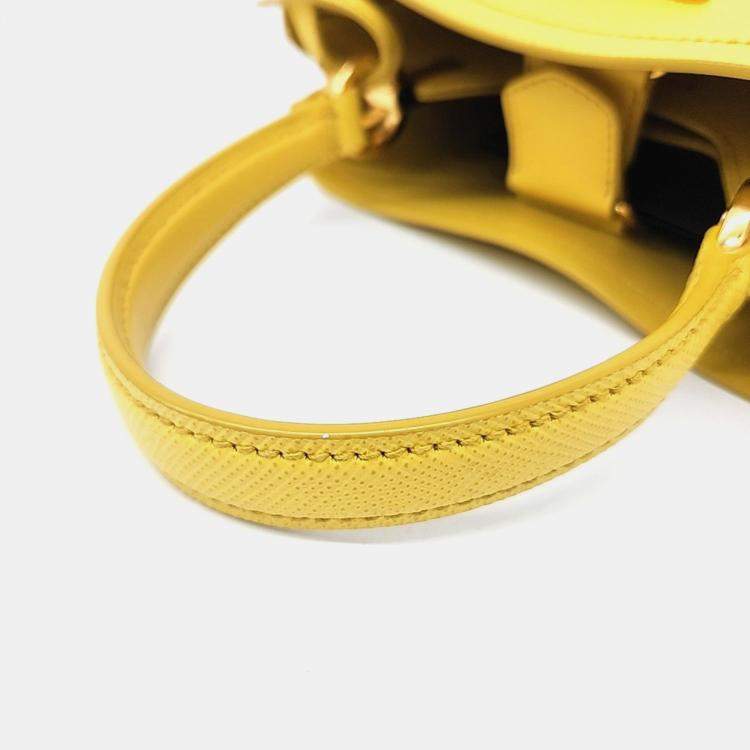 Pre Owned Prada Yellow Leather Saffiano Pannier Tote and Shoulder Bag