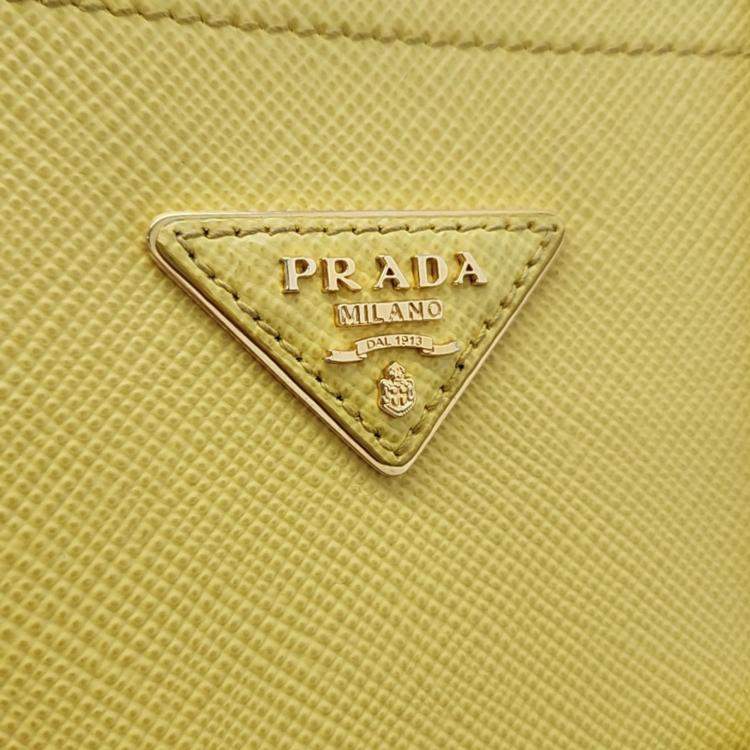 Pre Owned Prada Yellow Leather Saffiano Pannier Tote and Shoulder Bag
