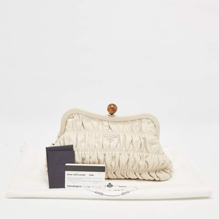 Pre Owned Prada Cream Nappa Gaufre Leather Frame Clutch