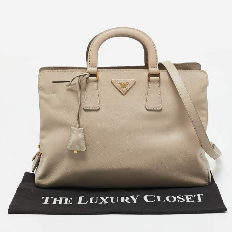 Pre Owned Prada Beige Leather Middle Zip Tote