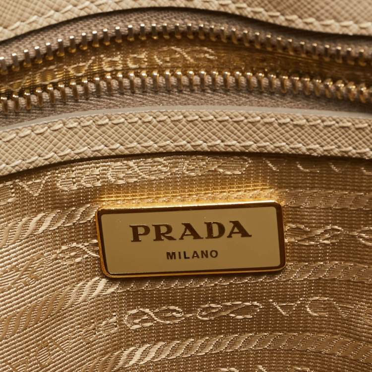 Pre Owned Prada Beige Leather Middle Zip Tote