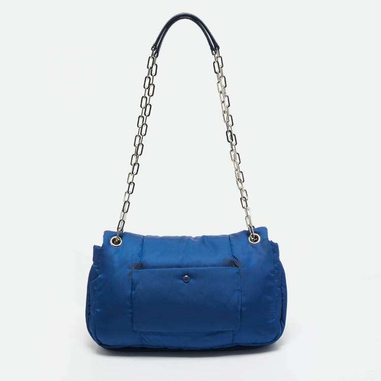 Pre Owned Prada Blue Nylon Bomber Chain Shoulder Bag
