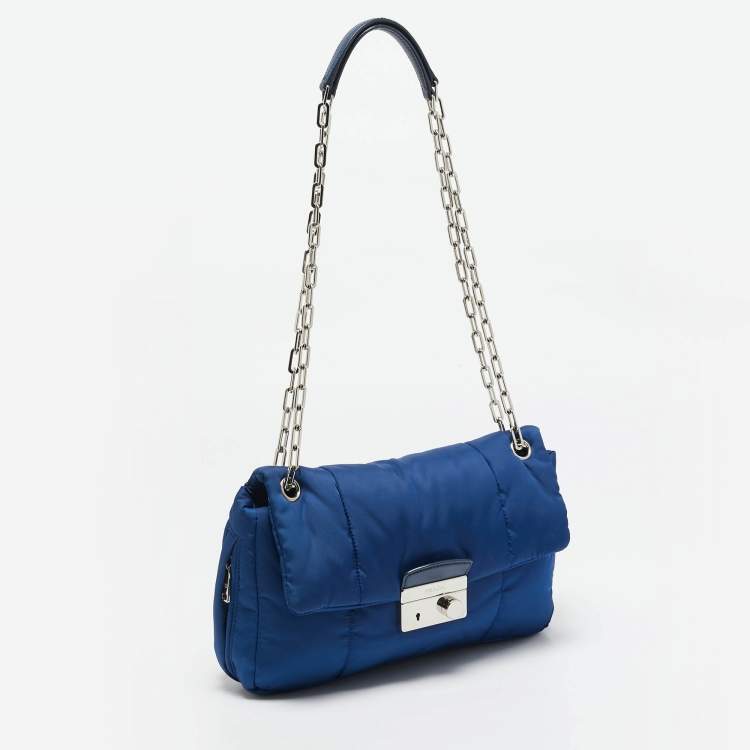 Pre Owned Prada Blue Nylon Bomber Chain Shoulder Bag