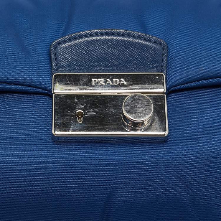 Pre Owned Prada Blue Nylon Bomber Chain Shoulder Bag