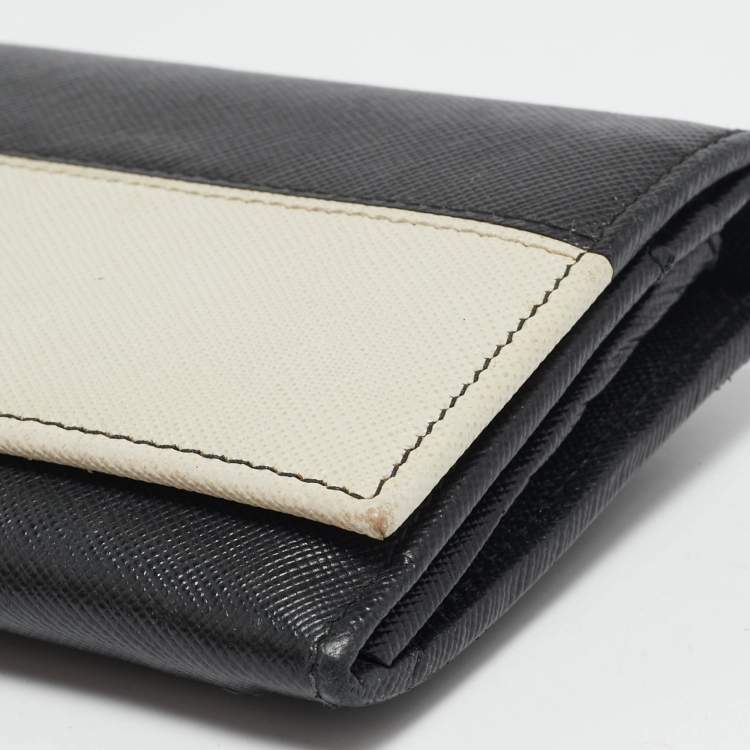 Pre Owned Prada Black/White Saffiano Leather Continental Wallet