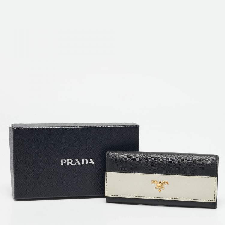 Pre Owned Prada Black/White Saffiano Leather Continental Wallet