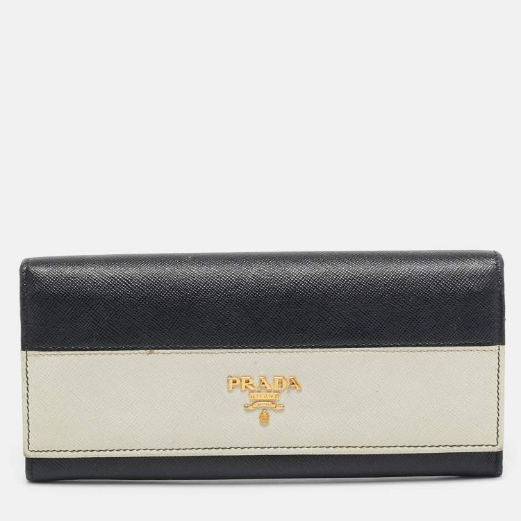 Pre Owned Prada Black/White Saffiano Leather Continental Wallet