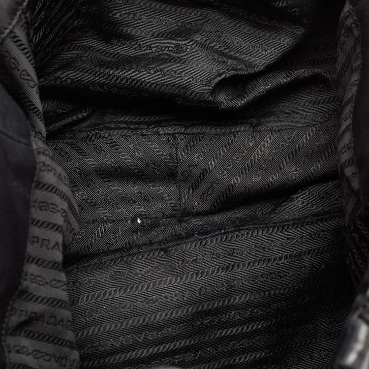 Pre Owned Prada Black Leather and Nylon Waves Hobo