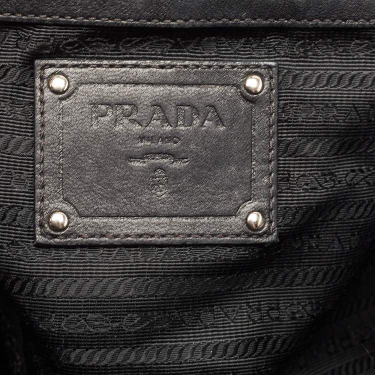 Pre Owned Prada Black Leather and Nylon Waves Hobo