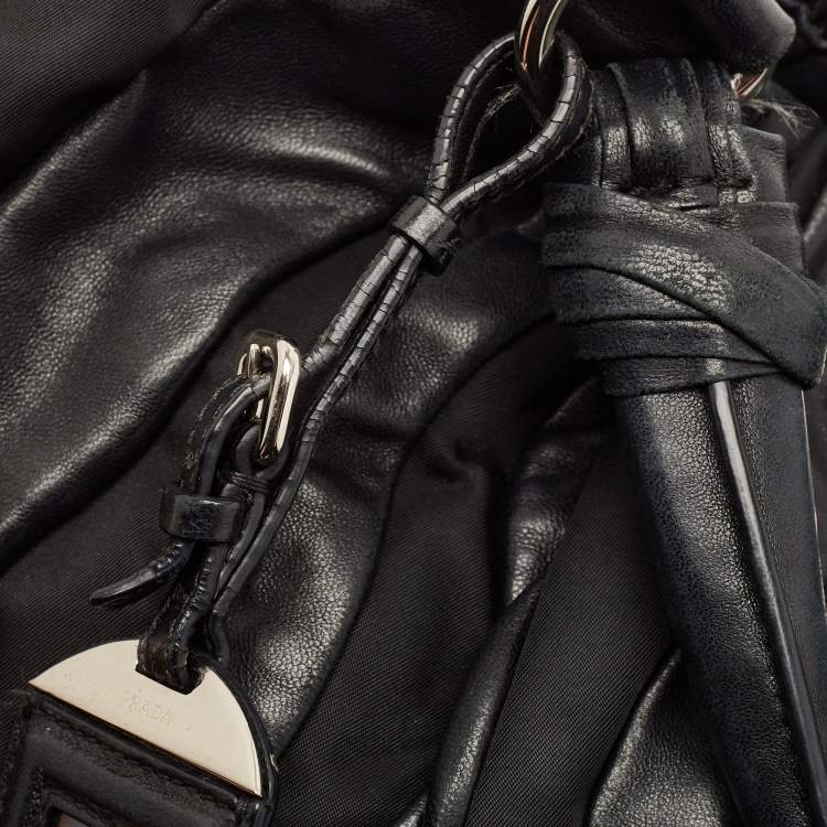 Pre Owned Prada Black Leather and Nylon Waves Hobo