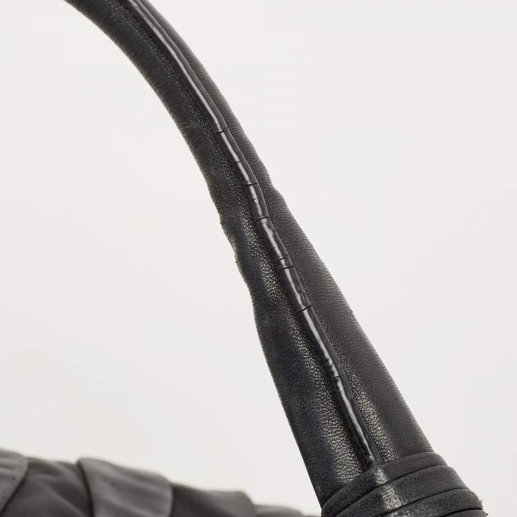 Pre Owned Prada Black Leather and Nylon Waves Hobo