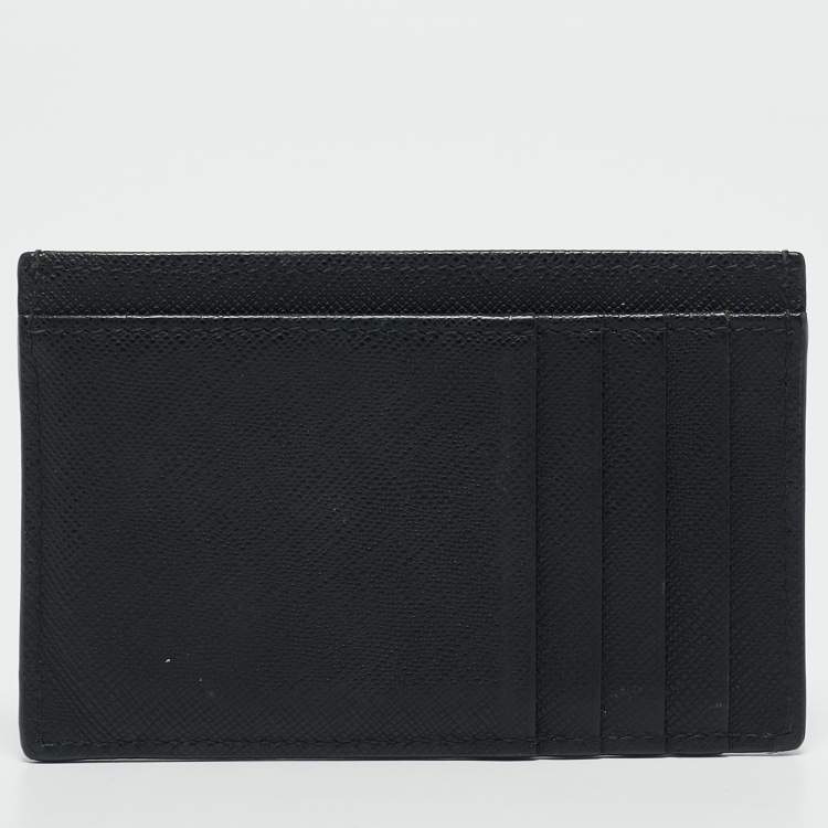Pre Owned Prada Black Saffiano Leather Metal Logo Card Case