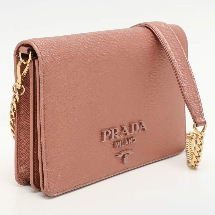 Pre Owned Prada Metallic Leather Monochrome Crossbody Bag