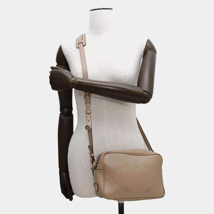 Pre Owned Prada Beige Leather Logo Shoulder Bag 