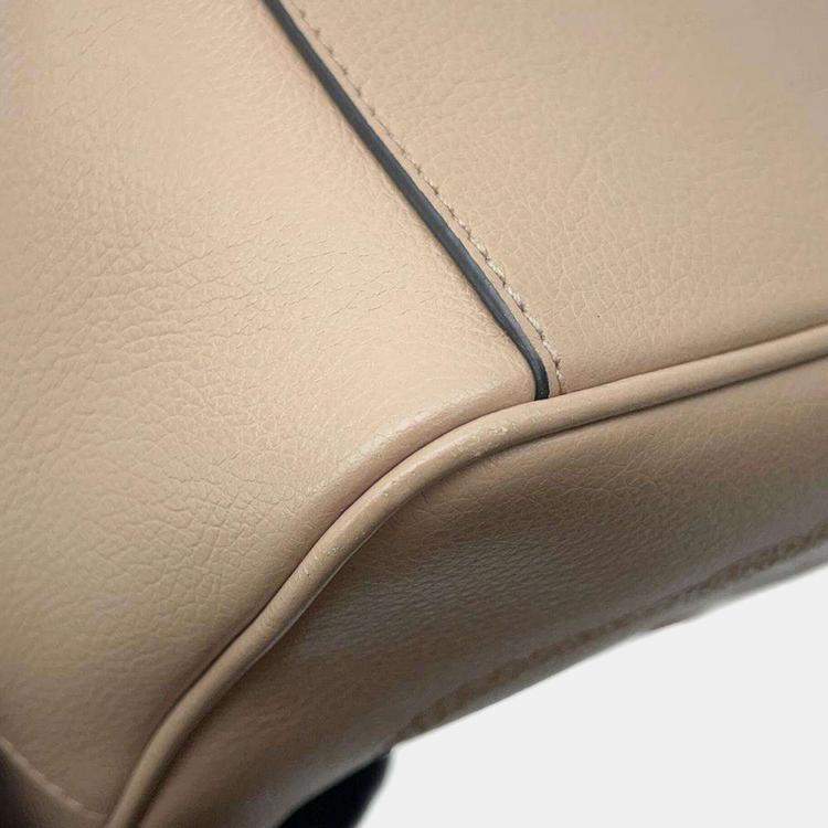 Pre Owned Prada Beige Leather Logo Shoulder Bag 