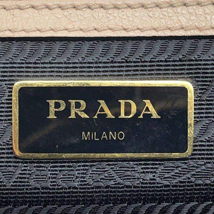 Pre Owned Prada Beige Leather Logo Shoulder Bag 