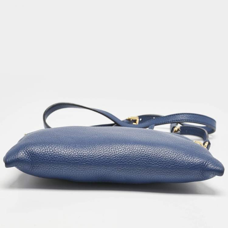 Pre Owned Prada Blue Vitello Phoenix Leather Single Zip Crossbody Bag