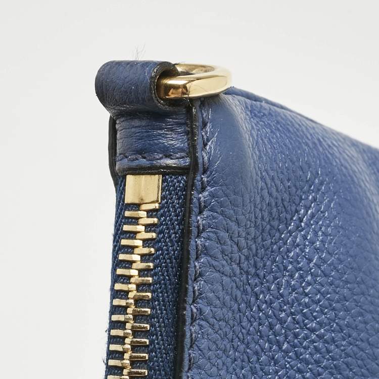 Pre Owned Prada Blue Vitello Phoenix Leather Single Zip Crossbody Bag