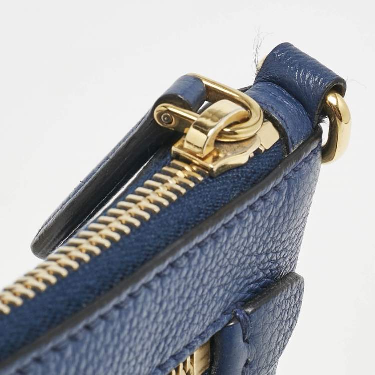 Pre Owned Prada Blue Vitello Phoenix Leather Single Zip Crossbody Bag