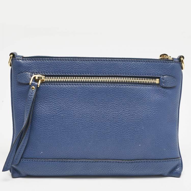 Pre Owned Prada Blue Vitello Phoenix Leather Single Zip Crossbody Bag
