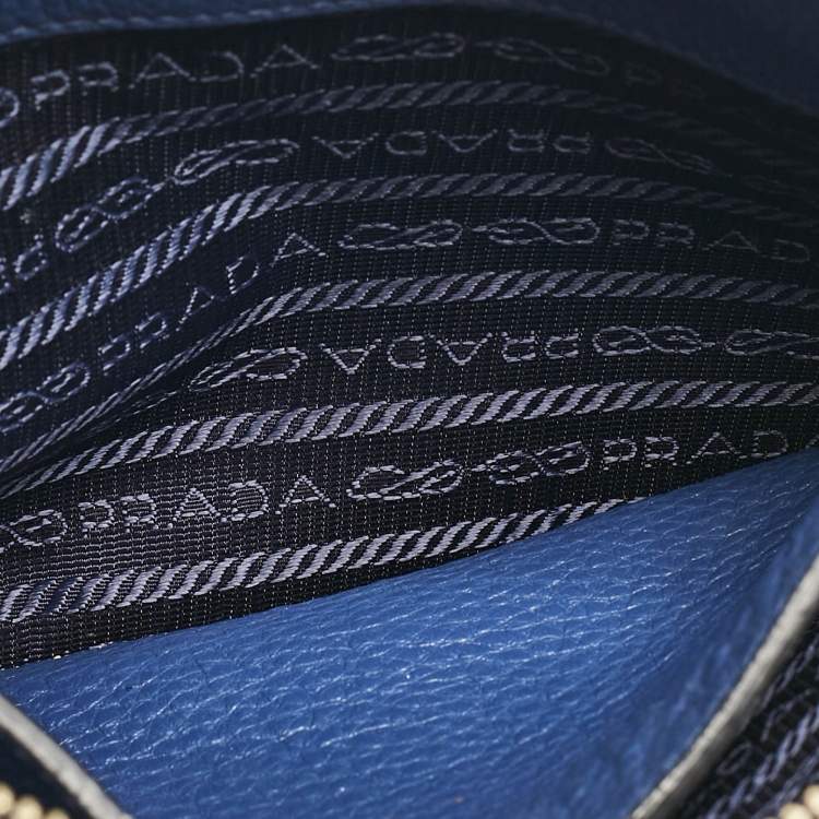 Pre Owned Prada Blue Vitello Phoenix Leather Single Zip Crossbody Bag