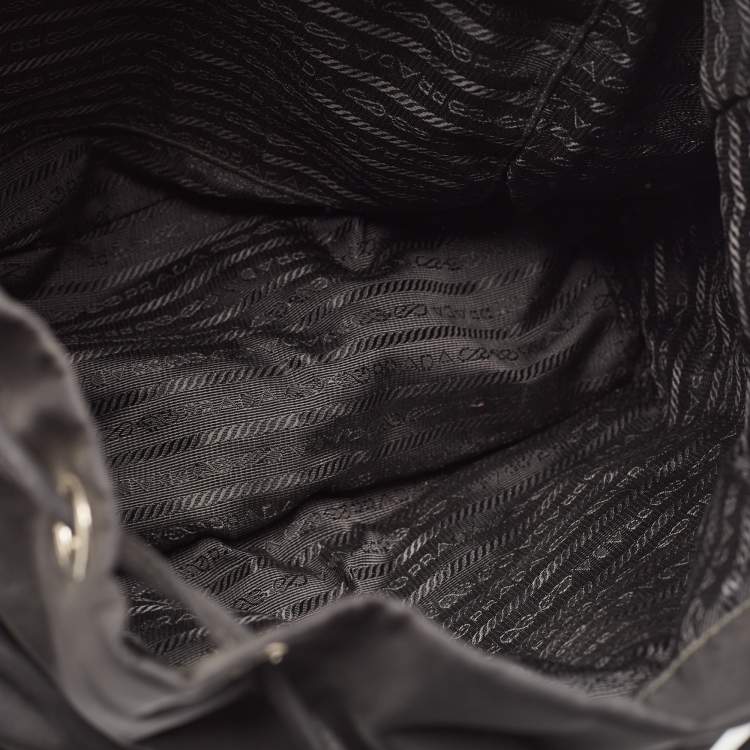 Pre Owned Prada Black Nylon and Leather Double Pocket Drawstring Backpack