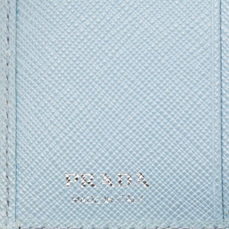 Pre Owned Prada Light Blue Leather Metal Bar French Wallet
