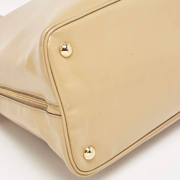Pre Owned Prada Tan Saffiano Vernise Oversized Zip Satchel