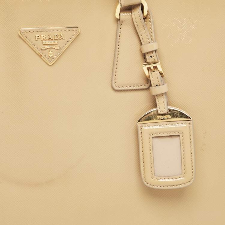 Pre Owned Prada Tan Saffiano Vernise Oversized Zip Satchel