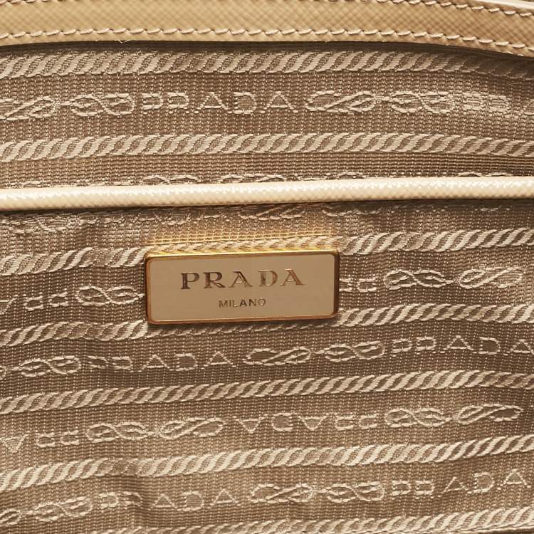 Pre Owned Prada Tan Saffiano Vernise Oversized Zip Satchel