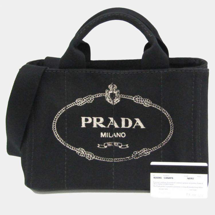 Pre Owned Prada Black Canapa Canvas Top Handle Shoulder Bag