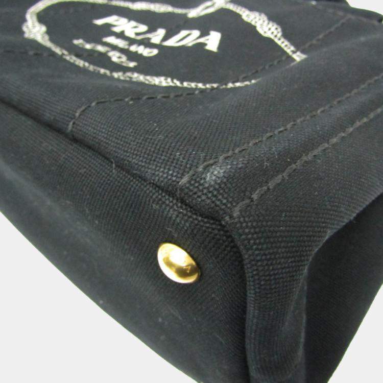 Pre Owned Prada Black Canapa Canvas Top Handle Shoulder Bag