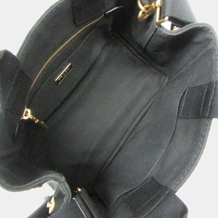 Pre Owned Prada Black Canapa Canvas Top Handle Shoulder Bag