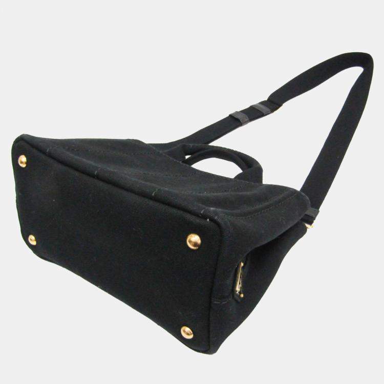 Pre Owned Prada Black Canapa Canvas Top Handle Shoulder Bag