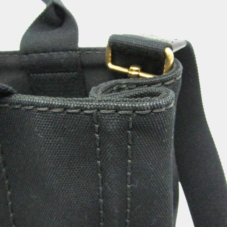Pre Owned Prada Black Canapa Canvas Top Handle Shoulder Bag