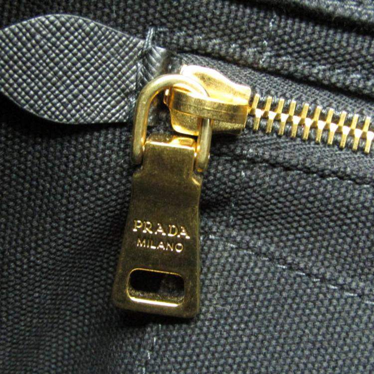Pre Owned Prada Black Canapa Canvas Top Handle Shoulder Bag
