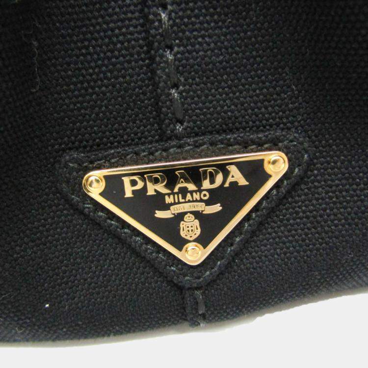 Pre Owned Prada Black Canapa Canvas Top Handle Shoulder Bag