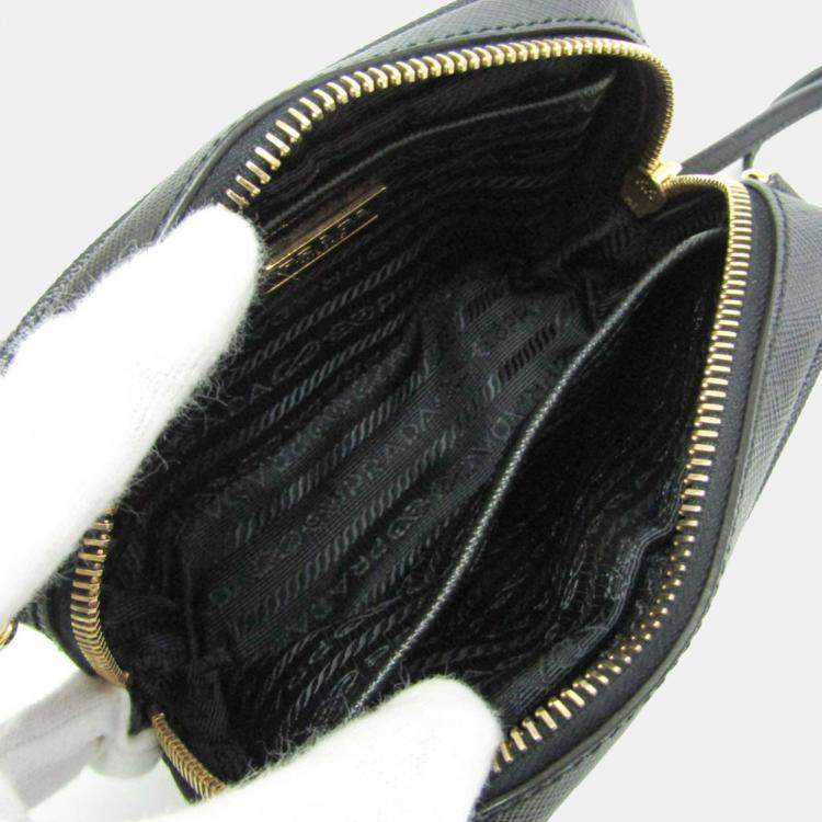 Pre Owned Prada Black Saffiano Leather Pouch Shoulder Bag