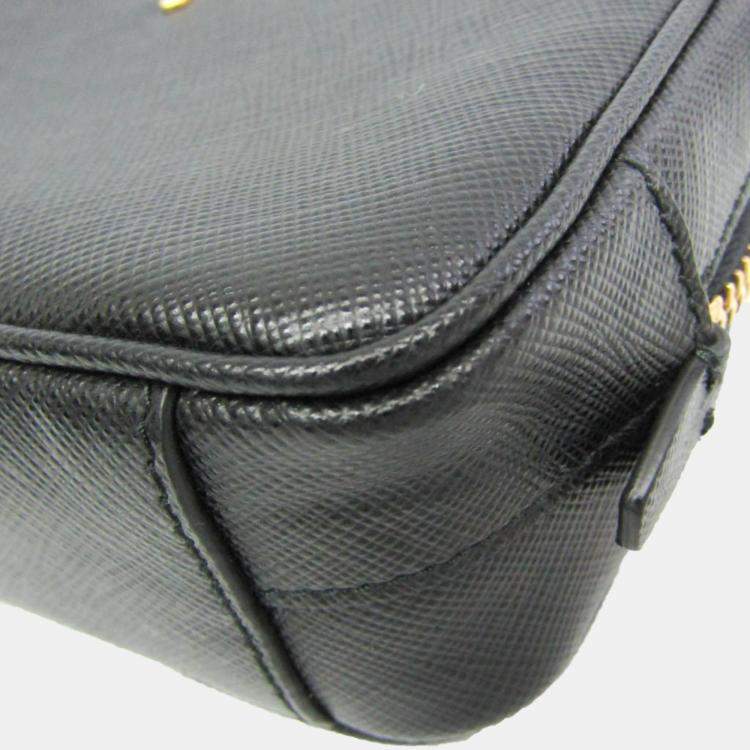 Pre Owned Prada Black Saffiano Leather Pouch Shoulder Bag