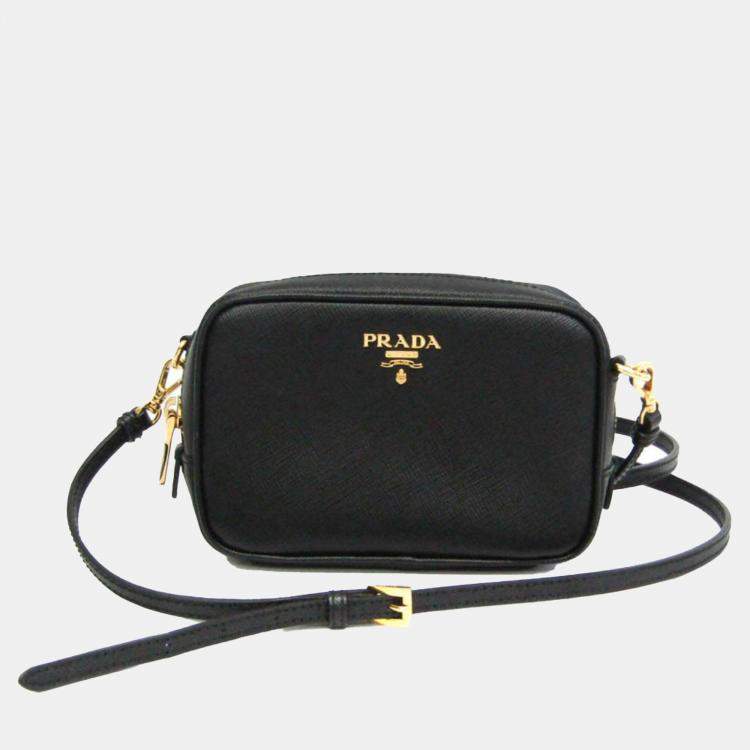 Pre Owned Prada Black Saffiano Leather Pouch Shoulder Bag