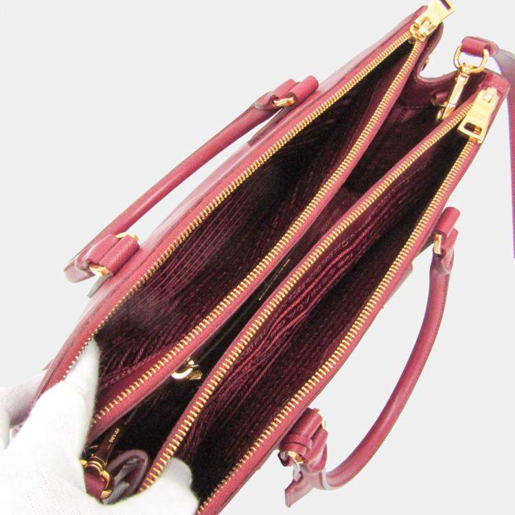 Pre Owned Prada Wine Saffiano Leather Shoulder Bag 