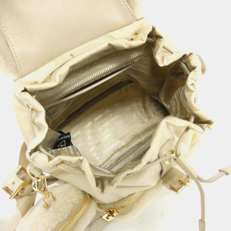 Pre Owned Prada Deserto Re-Nylon and Shearling Backpack Bag