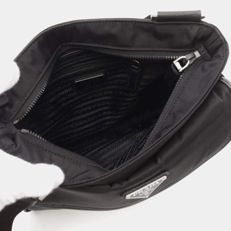 Pre Owned Prada Black Nylon Saffiano Leather Tessuto Shoulder Bag 
