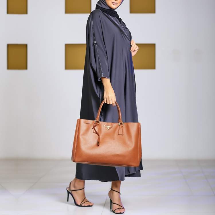 Pre Owned Prada Orange Saffiano Leather Large Gardener's Tote
