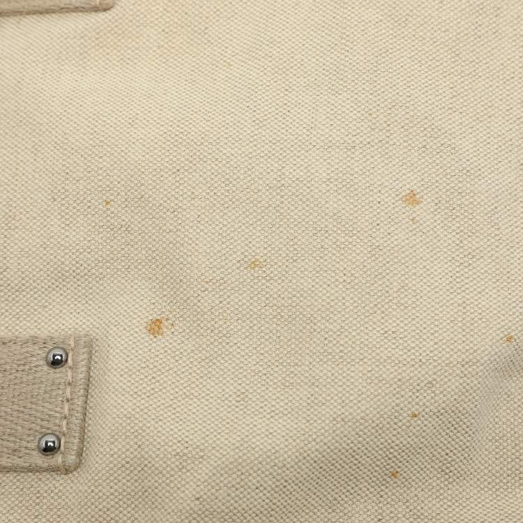 Pre Owned Prada Beige Canvas Mistolino Crystal Cluster Frame Satchel