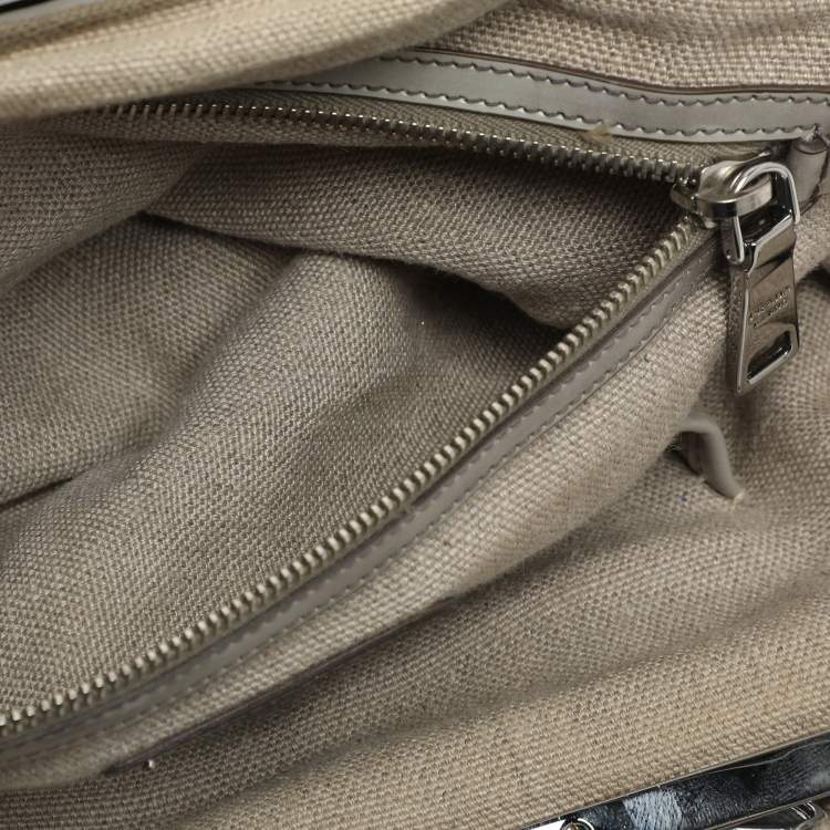 Pre Owned Prada Beige Canvas Mistolino Crystal Cluster Frame Satchel