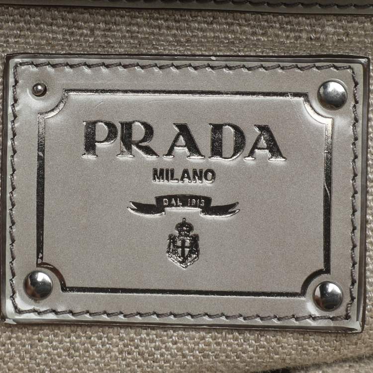 Pre Owned Prada Beige Canvas Mistolino Crystal Cluster Frame Satchel