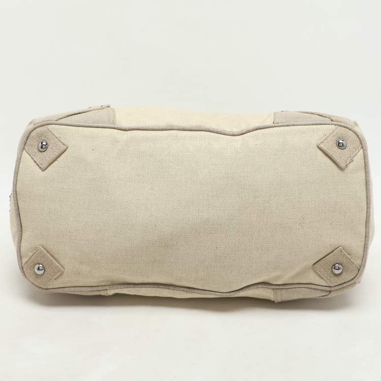Pre Owned Prada Beige Canvas Mistolino Crystal Cluster Frame Satchel