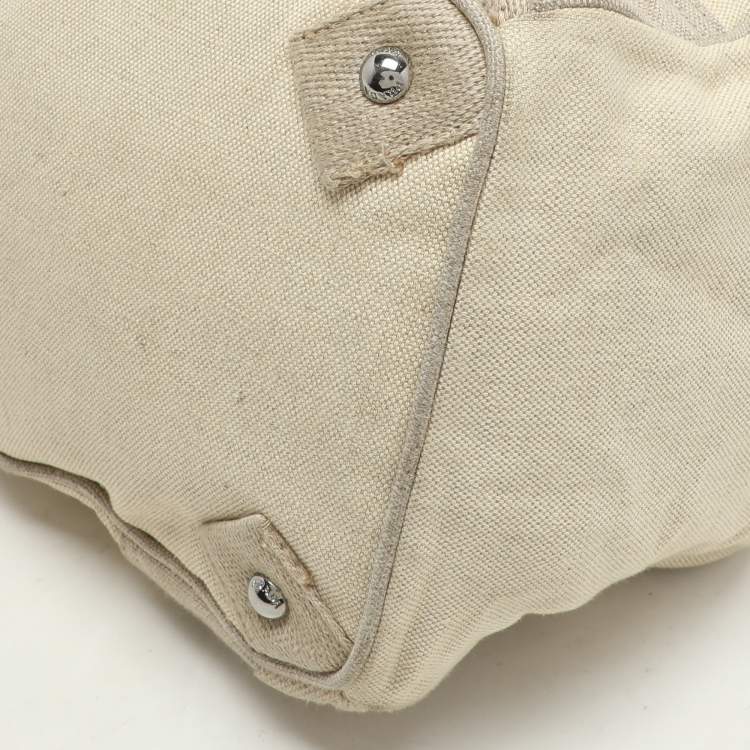 Pre Owned Prada Beige Canvas Mistolino Crystal Cluster Frame Satchel